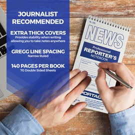 Portage Reporters Notebook – Top Bound Spiral Pocket Notepad, Steno Note Book, Perfect for Reporters & Journalists Taking Notes in the Field, Gregg Ruled 11/32" – 4 x 8 In, 70 Sheets,140 Pg, (3 Pack)