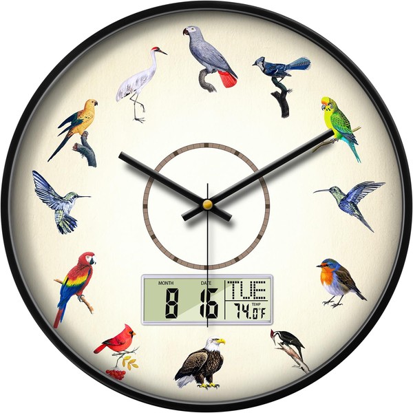 SCOAGE Silent Modern Battery Operated Digital Wall Clocks Funny Birds