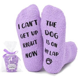 Babycop Funny Gifts for Mom, Dog Mom Gifts for Women, Fuzzy Dog Socks - Non-slip & Cupcake Box, Dog Gifts, Christmas Stockings Stuffers (Purple
