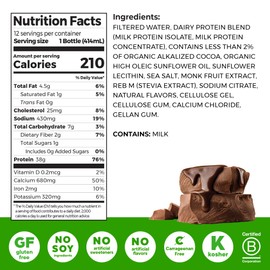 Orgain 38g High Protein Shake, Dairy Isolate Protein Milk, Chocolate Fudge, 6g BCAAs, 1g Sugar Per Serving, Meal Replacement, Ready to Drink, Keto Friendly, Gluten-Free 14 Fl Oz (Pack of 12)