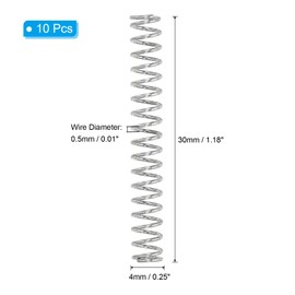 PATIKIL Compression Spring, 0.5mm Wire Dia x 4mm OD x 30mm L, 10 Pcs 304 Stainless Steel Mechanical Extension Small Springs Pen Springs Assortment Kit for Shop and Home Repairs