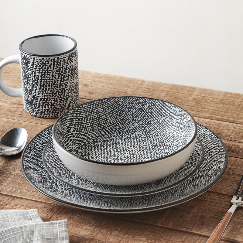Stone Lain Sophie Rustic Stoneware Dinnerware Service for 4, Black
