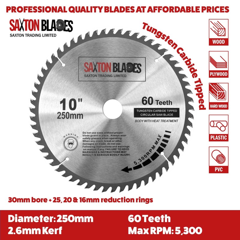 Saxton TCT Circular Wood Saw Blade 250mm x 30mm x