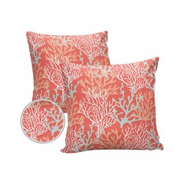 Pack of 2 Outdoor Pillow Covers 18x18 Waterproof Orange Ocean Coral Throw Pillow Covers, Decorative Pillowcases Nautical Coastal Summer Beach Cushion Covers for Patio Garden Couch Pillow Case