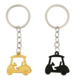 Mikovivi 2pcs Golf Cart Keychains, Stylish Zinc Alloy Key Ring Golf Themed Key Holder Perfect Souvenir for Players and Fans (Black, Gold)