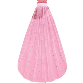 Bride beaded single-layer short headdress white veil (White, One size)