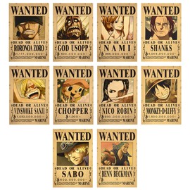 AYVRUOP Pack of 10 Anime Posters, Anime Decoration, 7.8 x 11.2 Inch Anime Latest Wanted Poster Edition, Straw Hat Pirates, Anime Wall Decoration, Wanted Decor Posters (28.5 x 19 cm)