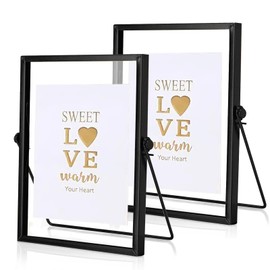 YushengTai Glass Picture Frame, Pack of 2 Picture Frames A5 Black 15 x 20 cm Glass Picture Frame Standing, Picture Frame Double Glass, Glass Frame for DIY Pictures, Pressed Flowers, Desk Decoration