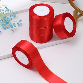 Glitter Trim Ribbon (5 Rolls), Decorative Ribbon for Wedding Party, DIY Gift Wrapping Supplies for Home & Office:_Red_one-size
