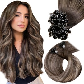 Hetto U Tip Hair Extensions Real Hair Pre Bonded Keratin Tip Extensions Silky Straight #4/18/4 Brown Ombre to Ash Blonde 22 Inch 50 Strands 50g