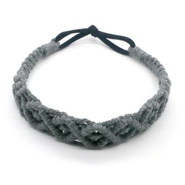 luzen 1Pcs Crochet Headbands Elastic Macrame Boho Headbands Braided Hairband Headpiece Headwrap Headwear Hair Accessories for Women Girls Sport and Fashion, Grey