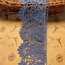 8 cm de ancho, patrón de corona europea, borde de encaje bordado inelástico, funda para mantel de cortina, ropa o accesorios para novia. (4 yardas en un paquete) (azul grisáceo)