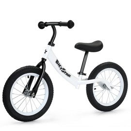 14 Inch Balance Bike for Kids 3-6 Year Old, Bike with No Pedals, Air Rubber Tires, Adjustable Height, Foot Rest, Pedalless Bicycle Boys, Girls (White)