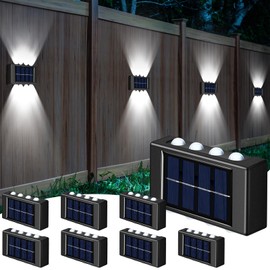 Rossesay 8 Pack Solar Outdoor Wall Lights Solar Fence Lights up and Down Solar Wall Sconces Lights Outdoor Warm White Waterproof Solar Stair Lights LED Deck Light for Yard Garden Garage Porch Walkway