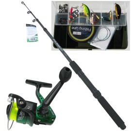 Pike Fishing Kit Telescopic 6ft 8ft Carbon Spinning Rod & Reel with Tackle Box and Tackle
