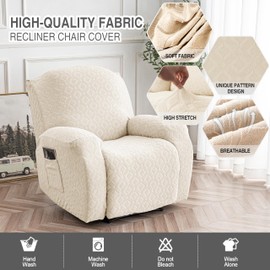 Gennia Waterproof Recliner Chair Cover,Stretch Reclining Sofa Covers with Pockets,Washable Lazy Boy Recliner Slipcovers,Leakproof Couch Protector for Kids, Pets, Dog and Cat (1 Seat, Beige)
