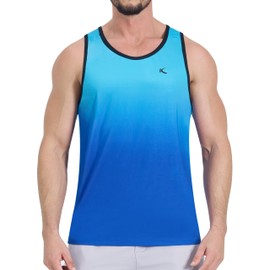 KPSUN Men's Quick Dry Sports Tank Tops Athletic Gym Bodybuilding Fitness Sleeveless Shirts for Beach Running Workout(GradientSea,XL)