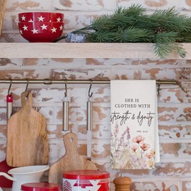 JKMBN She Is Clothed With Strength And Dignity Kitchen Towels, Christian Gifts for Women, Inspirational Wildflower Hand Towels for Bathroom, Bible Verse Discloths for Cooking Baking Wiping, 16x24 Inch