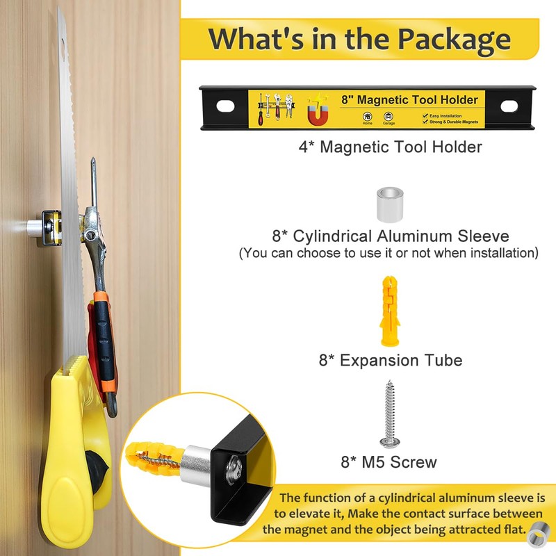 8” Magnetic Tool Holder with Screws, 4 Pack Magnetic Strips