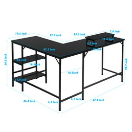 guazmon L-Shaped Desk,Corner Computer Desk with Storage Shelves,Large Gaming Desk PC Laptop Writing Workstation with Monitor Stand for Home Office Black