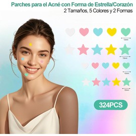 Parches Para Acné, Pimple Patch, 324 Parches Hidrocoloides para Espinillas Absorbentes para Tratar la Erupción de Acné y Espinillas Para Todos Los Tipos Piel, Forma de Estrella Y Cordate, 5 Colores