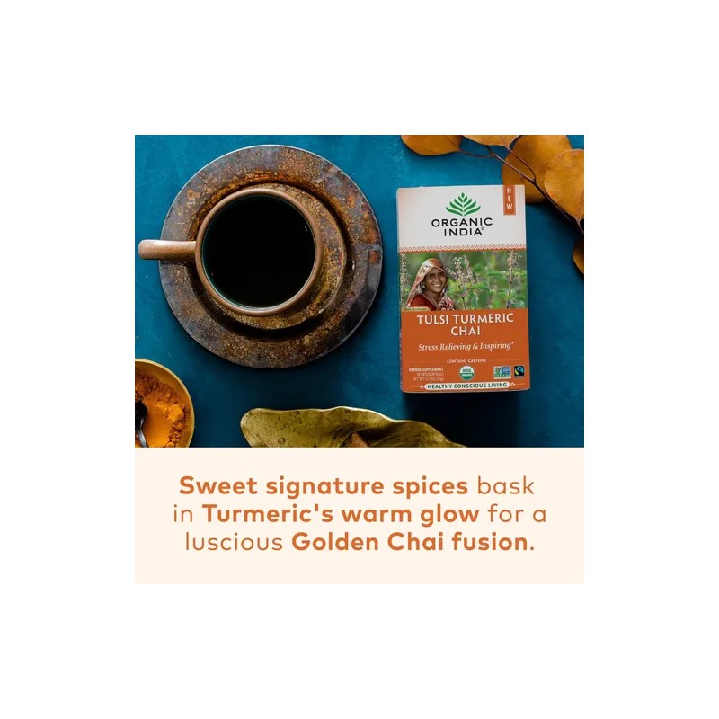 Organic India Té Chai Tulsi Y Cúrcuma Organic India, 18