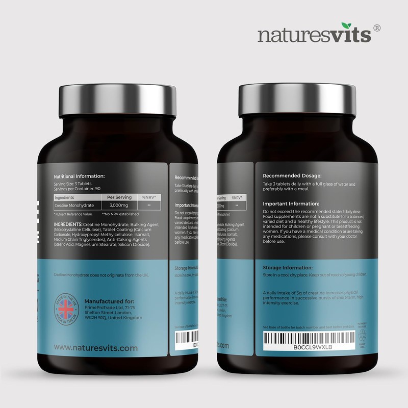 Creatine Monohydrate Tablets, 3000mg Per Serve - 270 Tablets -