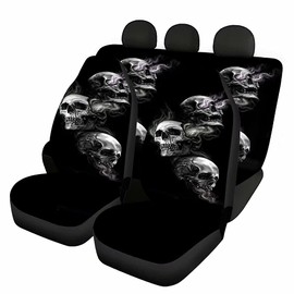 Jeiento Car Seat Covers for Men and Women, 2 Pieces Front Seat Covers with 2 Pieces Split Bench Covers, Cool Skull Pattern