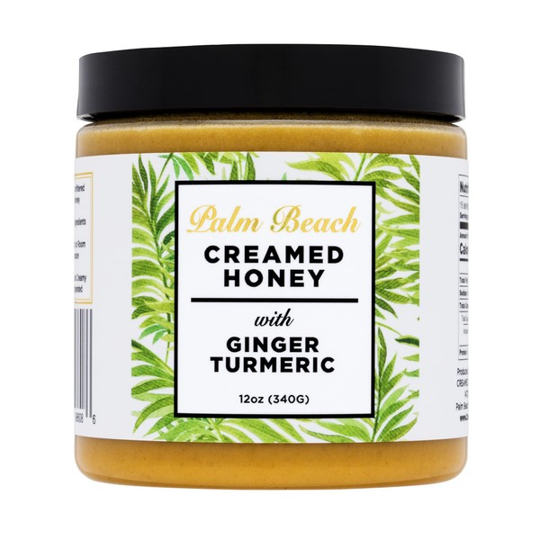 Palm Beach Creamed Honey with Ginger and Turmeric, Whipped Natural Wildflower Honey, Small-Batch Raw and Unfiltered Pure Honey, Kosher Certified, 12 Ounces