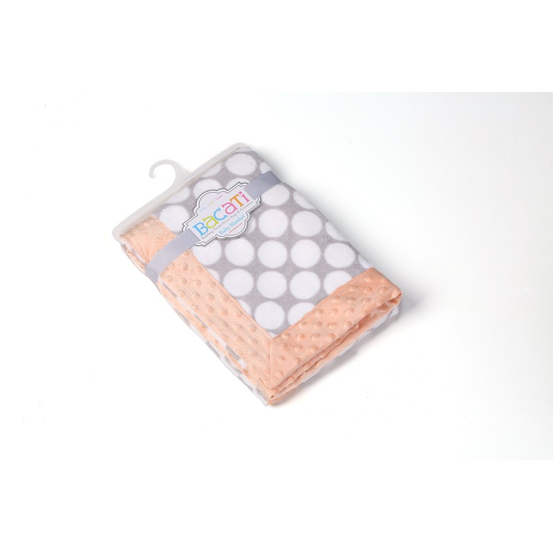 Bacati - Grey Dots with Solid Border Blanket (Grey Dots/Coral