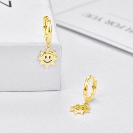 Sun Earrings Women's 925 Sterling Silver Sun Smiley Earrings Heavenly Jewellery Birthday Anniversary Gift for Women Daughter, 10 mm, Sterling Silver, No Gemstone
