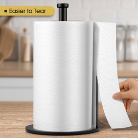 KEWANNO Black Paper Towel Holder, Countertop Paper Towel Holder, Steady Paper Roll Holder, Weighted Paper Towel Stand for Kitchen Bathroom