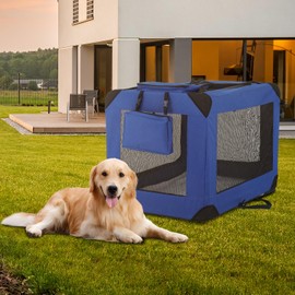 42Inch Collapsible Dog Crate, Portable Travel Dog Kennel for Extra Large Dogs Indoor & Outdoor, 3-Door Pet Kennel with Durable Mesh Windows (Blue)