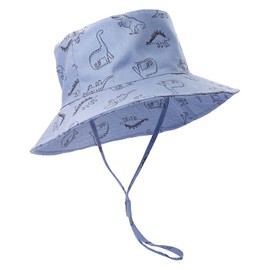 LO SHOKIM Dinosaur Baby Sun Hat Toddler UPF 50+ Summer Sun Protection Beach Hat Baby Boy Wide Brim Bucket Hat Infant Adjustable Cap (Blue, 50-52cm)