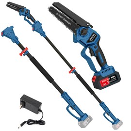 2-in-1 Cordless Pole Saw and Mini Chainsaw Combo Combo for Makiita 18v 20V Battery, 6-inches Brushless Telescoping Pole Saw, Reach 7-Feet Length for Tree trimming and Garden work (Polesaw 1-battery)