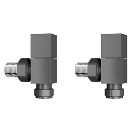 iBathUK Cube Thermostatic Radiator Valve,Solid Brass,Angled Square Radiator Valve Pair, Central Heating,Tower Rail Valve- Anthracite (Set of 2)