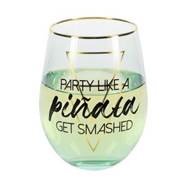 Pavilion Gift Company 12220 Blue Party Like A Pinata Get Smashed Ombre & Gold 18oz Stemless Birthday Wine Glass