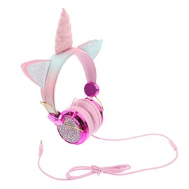 Mobestech Unicorn Kids Headphones - Computer Gaming Headset With Noise Reduction, Pink With Girl Headgear ABS