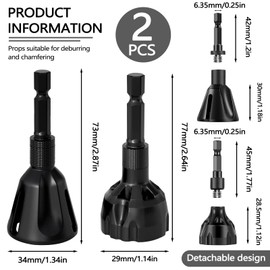 Thatyro 2 Pack Black Zinc Alloy Deburring External Chamfer Tool, 1/8"-1" (3mm-25mm) Burr Removal Tool with Quick Release Hex Shank, Tungsten Steel Bolt Thread Repair Git for Drill Screw (S+L)