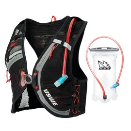 USWE Rush 8L Bike Hydration Vest, Adjustable Chest Straps Running Hydration Vest, 2.0L Hydration Bladder, Mountain Biking, Gravel & Cycling with Reflective Details, Men & Women (Black/Grey, S)