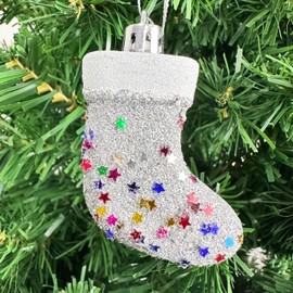 6 PCS Christmas Tree Stockings Ornaments Glitter Decorations Baubles for Tree Home Party, Colored
