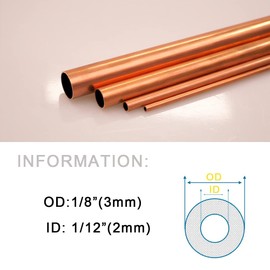 QuQuyi Copper Tube 1/8" OD × 1/12" ID Seamless Round Copper Metal Tubing (300mm), 4Pcs