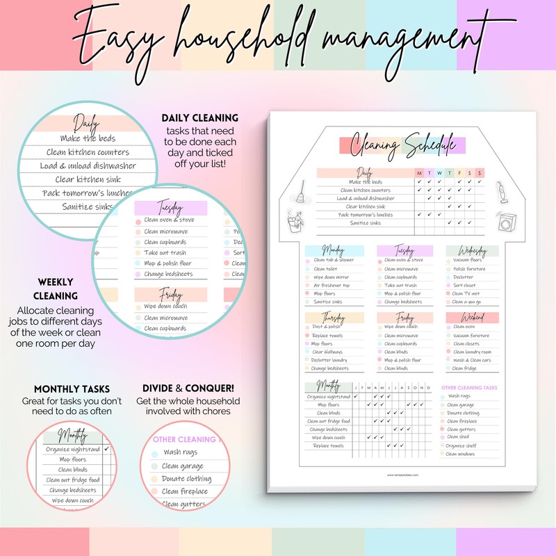 Weekly Cleaning Planner Notepad - Daily, Weekly & Monthly Cleaning
