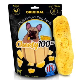 Cheesy100 Cheese Dog Chews|US-Crafted for Puppies & Dogs |Softer Natural Alternative to Himalayan Dog Chews & Yak Chews| Salt & Rawhide-Free| Tastier than Yak Chews (8 Medium Sticks)