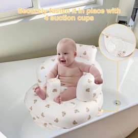 EKEPE Inflatable Baby Seat for Babies from 3 Months, Baby Floor Seats for Riding, Baby Seats for Toddlers, Inflatable Baby Chair with Built-in Air Pump - Bear Head Suction Cup