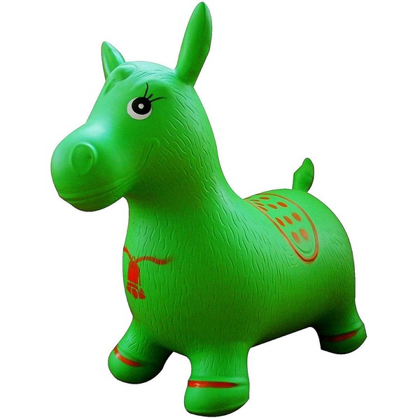 AppleRound Horse Bouncer with Hand Pump, Inflatable Space Hopper, Ride-on Bouncy Animal (Green)
