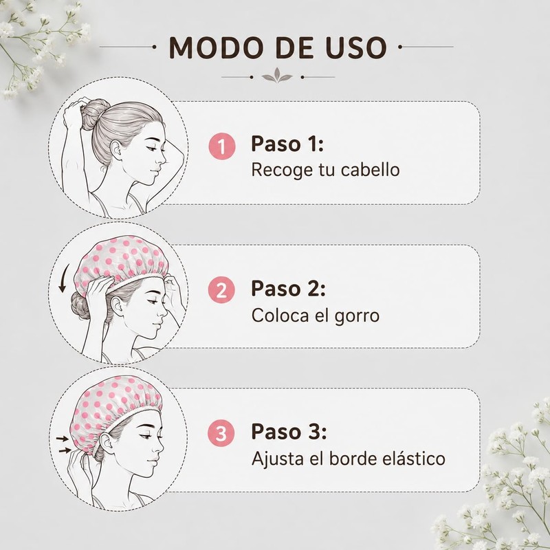 Janety Set 6 Gorros de Baño Impermeables para Mujer Protege