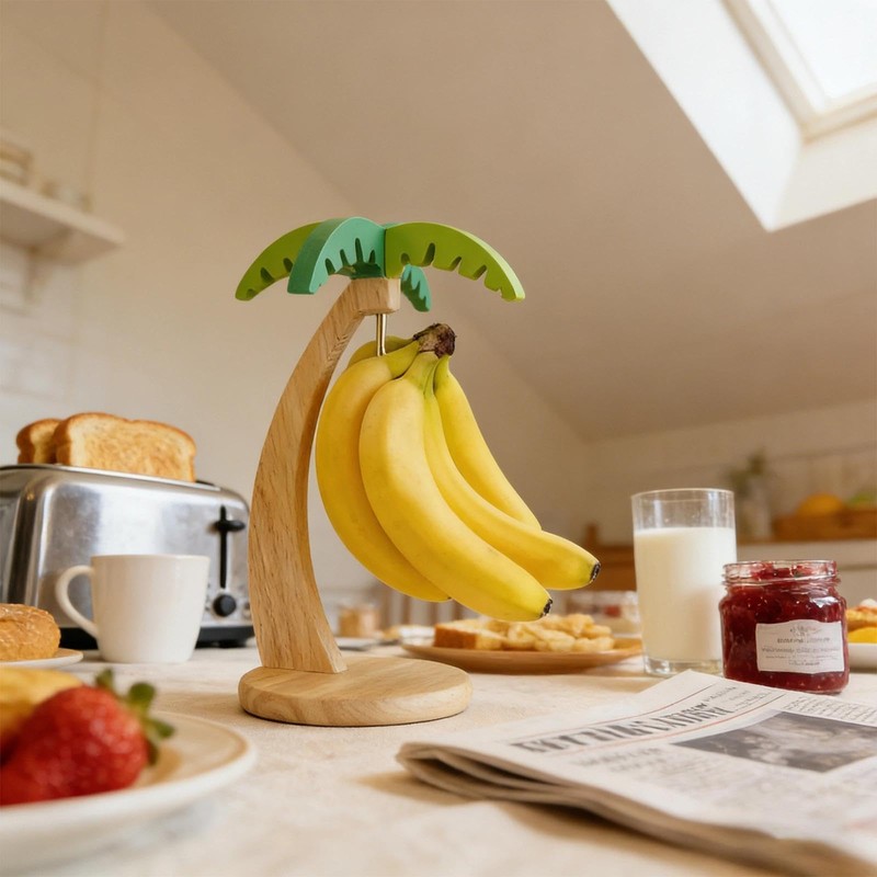 Porta Banana in Legno con Gancio per Banane, Porta Frutta