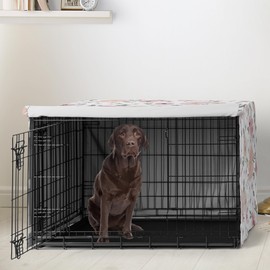 Sweet Jojo Designs Blush Pink Grey Boho Floral Dog Crate Cover – Kennel Covers for 42 Inch Pet Cage Medium/Large - Bohemian Farmhouse Shabby Chic Rose Lily Watercolor Flower Elegant Gray and White