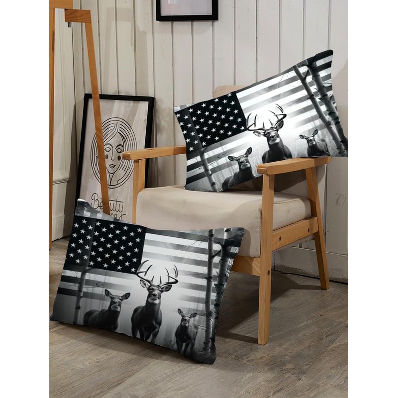 kxry Black and White Elk USA American Flag Comforter Set